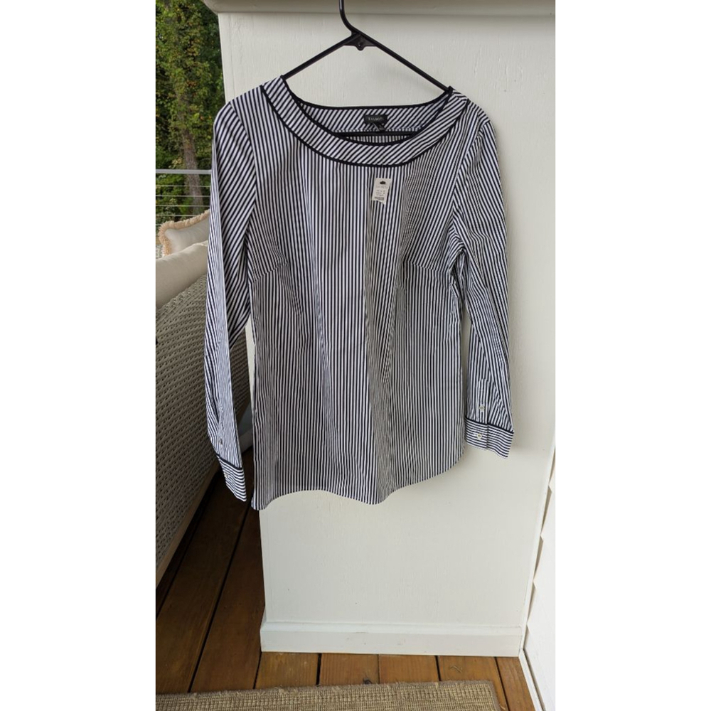 Women's Talbots White Black Striped Long Sleeve Blouse S